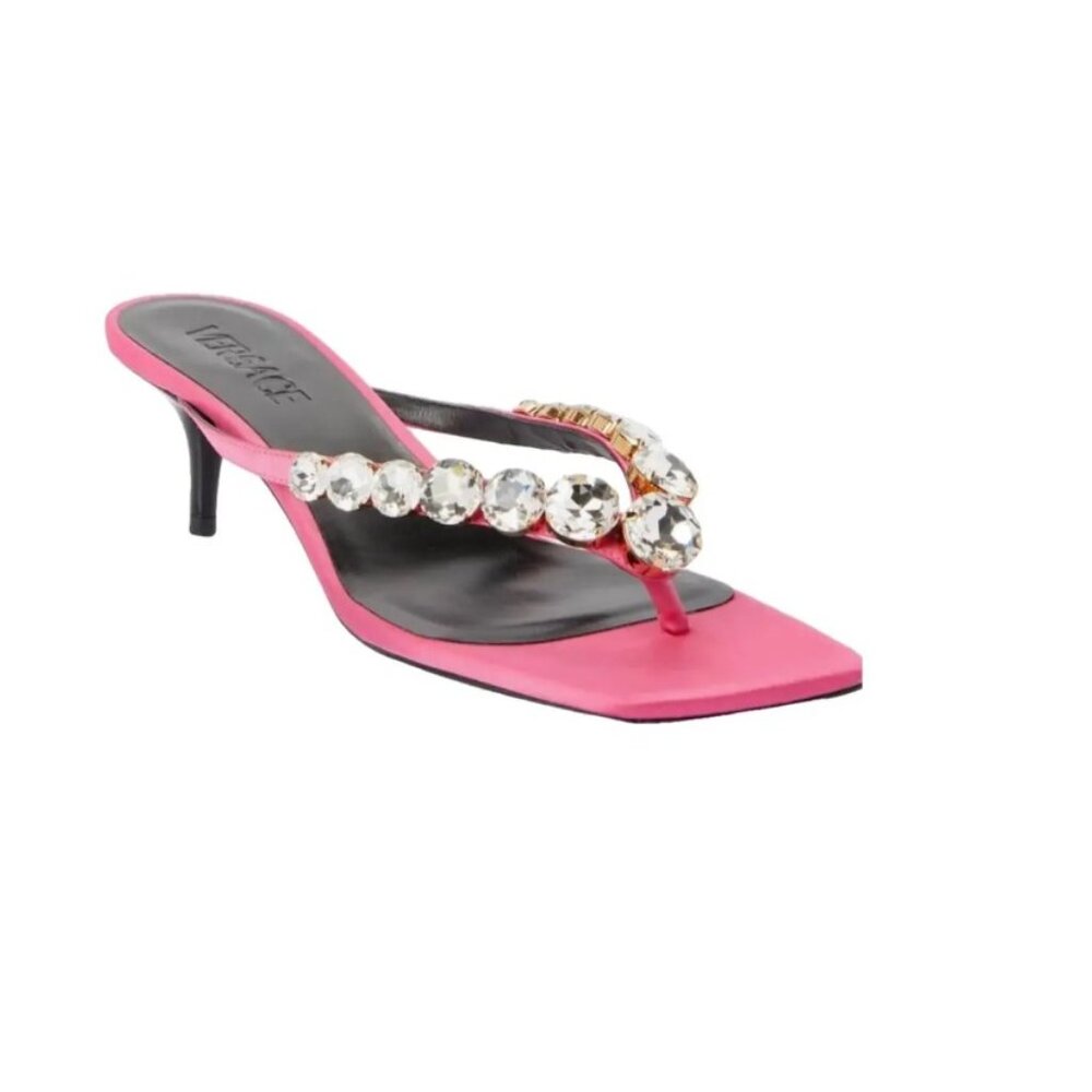 Versace Flamingo Oro Pink Embellished Open Toe Sandals